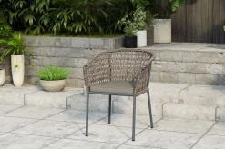OUTFLEXX Oxford/Zui Garten-Essgruppe, anthrazit/hellgrau, Edelstahl/recycled Teak/Rope, 200/260 x 100 cm, 8x Sessel, inkl. Polster