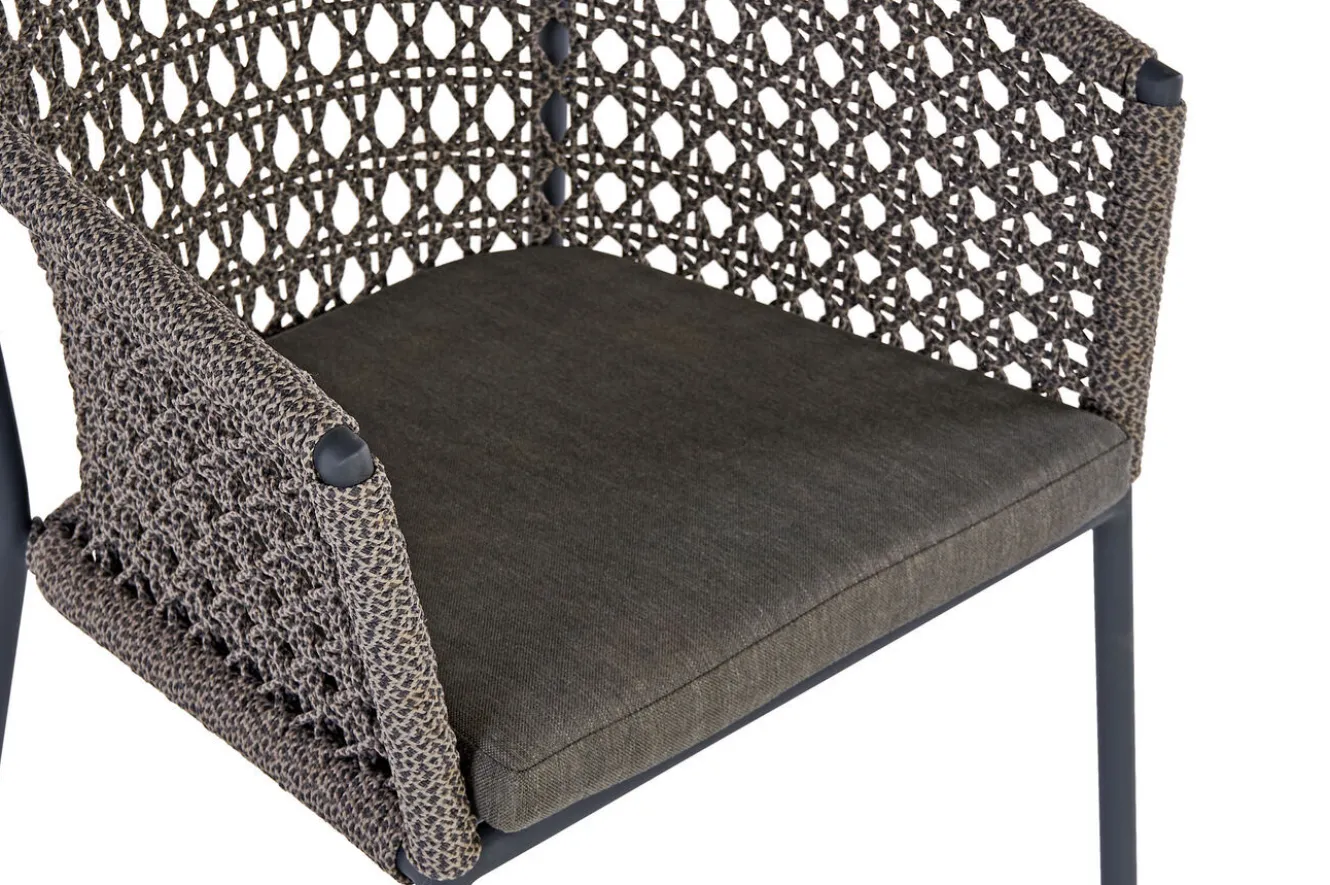 OUTFLEXX Oxford/Zui Garten-Essgruppe, anthrazit/hellgrau, Edelstahl/recycled Teak/Rope, 200/260 x 100 cm, 6x Sessel, inkl. Polster