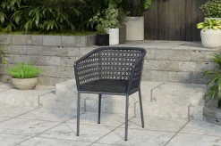 OUTFLEXX Oxford/Zui Garten-Essgruppe, anthrazit/dunkelgrau, Edelstahl/recycled Teak/Rope, 200/260 x 100 cm, 8x Sessel, inkl. Polster