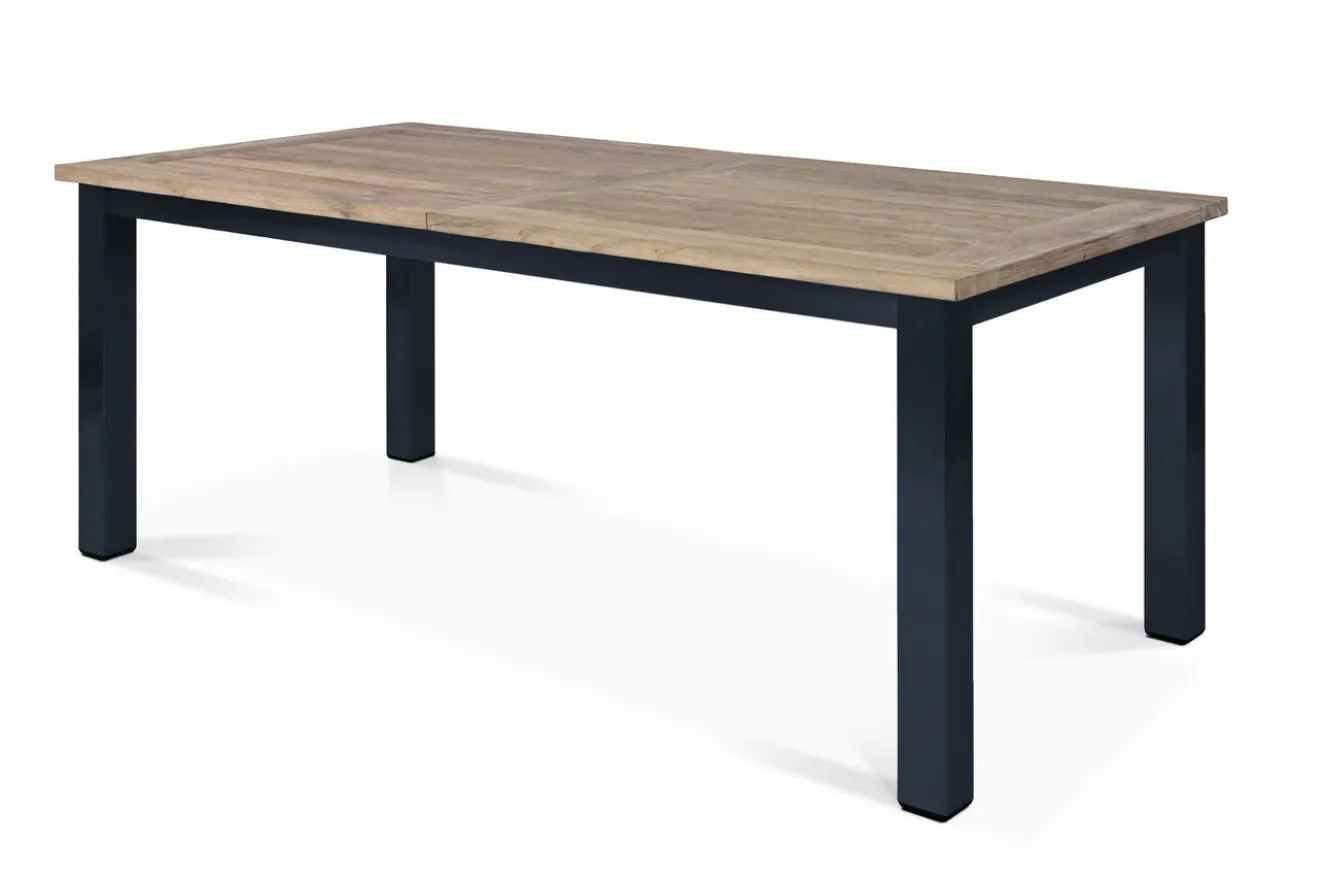 OUTFLEXX Oxford/Zui Garten-Essgruppe, anthrazit/dunkelgrau, Edelstahl/recycled Teak/Rope, 200/260 x 100 cm, 8x Sessel, inkl. Polster