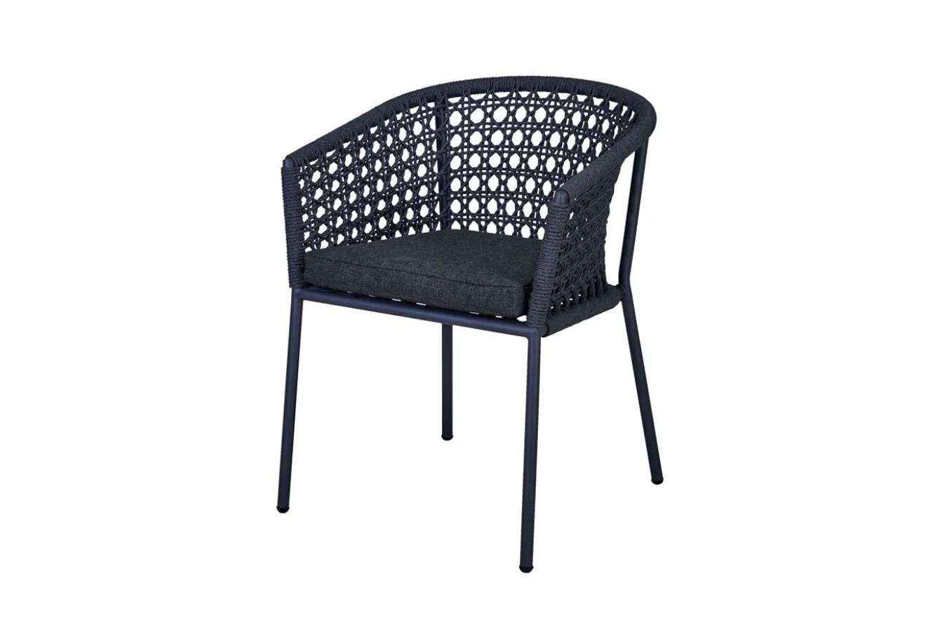 OUTFLEXX Oxford/Zui Garten-Essgruppe, anthrazit/dunkelgrau, Edelstahl/recycled Teak/Rope, 200/260 x 100 cm, 8x Sessel, inkl. Polster