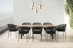 OUTFLEXX Oxford/Zui Garten-Essgruppe, anthrazit/dunkelgrau, Edelstahl/recycled Teak/Rope, 200/260 x 100 cm, 8x Sessel, inkl. Polster