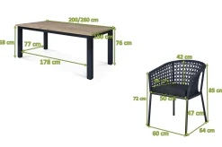 OUTFLEXX Oxford/Zui Garten-Essgruppe, anthrazit/dunkelgrau, Edelstahl/recycled Teak/Rope, 200/260 x 100 cm, 8x Sessel, inkl. Polster