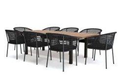 OUTFLEXX Oxford/Zui Garten-Essgruppe, anthrazit/dunkelgrau, Edelstahl/recycled Teak/Rope, 200/260 x 100 cm, 8x Sessel, inkl. Polster