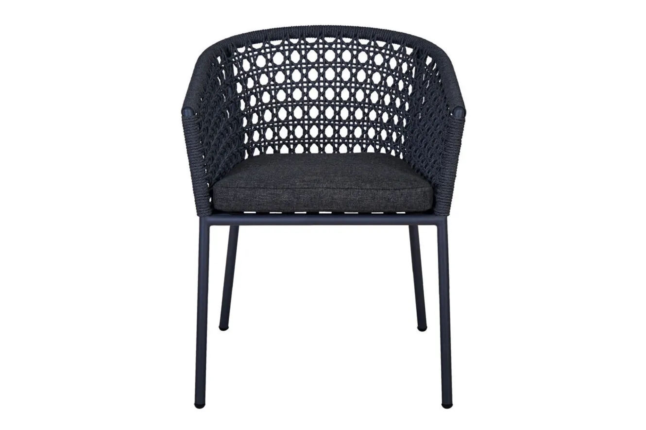 OUTFLEXX Oxford/Zui Garten-Essgruppe, anthrazit/dunkelgrau, Edelstahl/recycled Teak/Rope, 200/260 x 100 cm, 8x Sessel, inkl. Polster