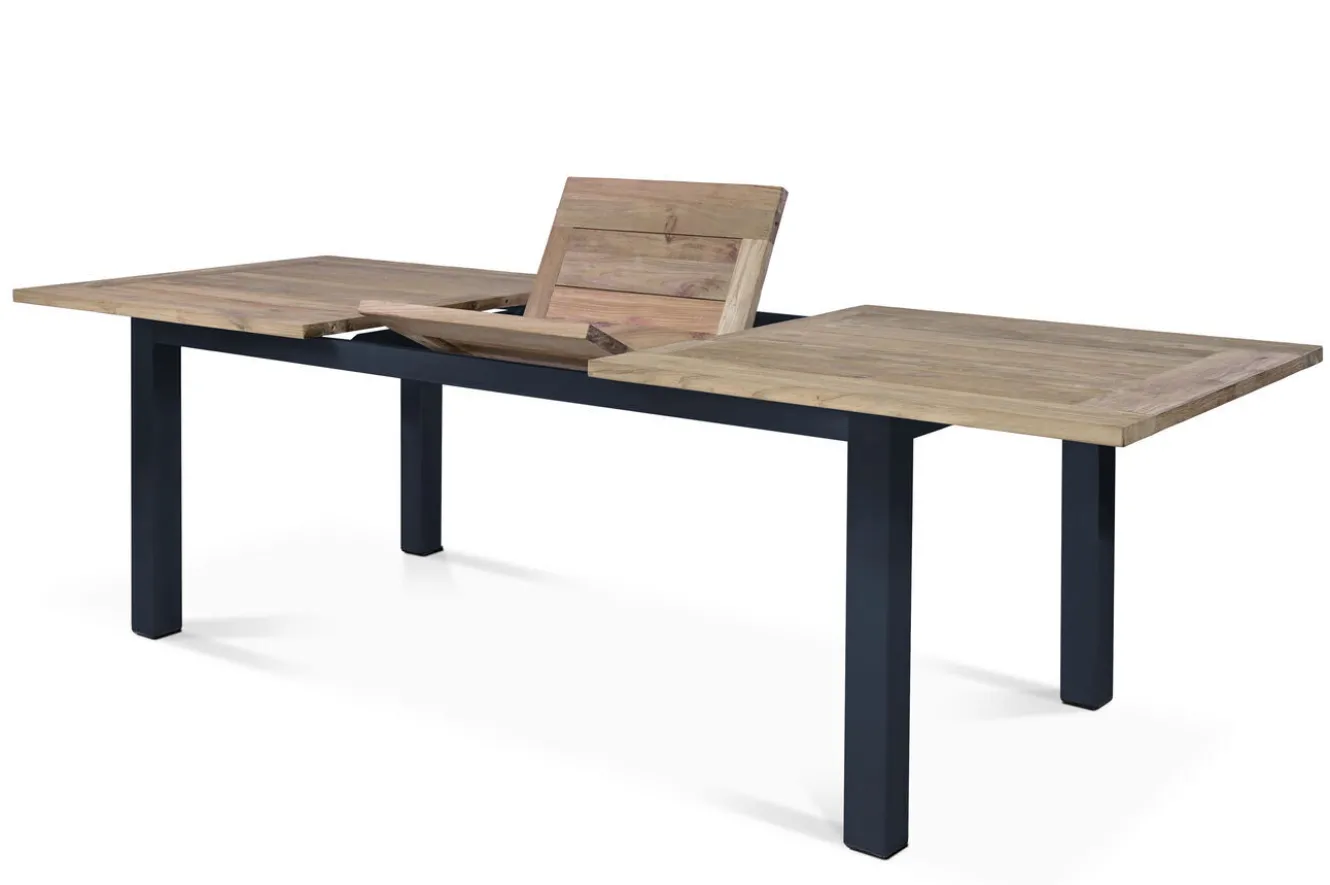 OUTFLEXX Oxford/Zui Garten-Essgruppe, anthrazit/dunkelgrau, Edelstahl/recycled Teak/Rope, 200/260 x 100 cm, 6x Sessel, inkl. Polster