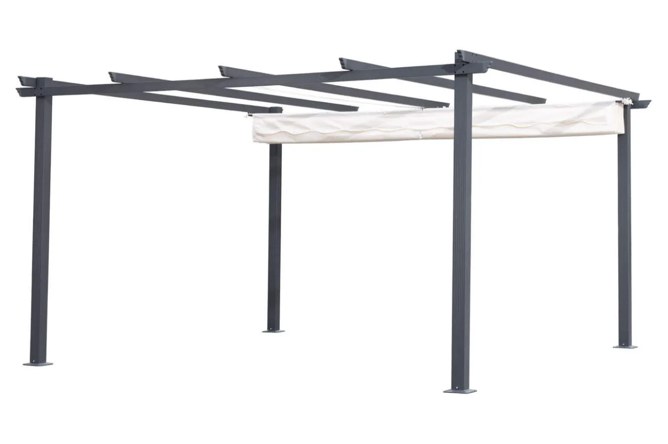 OUTFLEXX Pergola, faltbares Stoffdach 4 x 4 m, Aluminium/Polyester, Anthrazit/Creme, UV-Schutz 30+