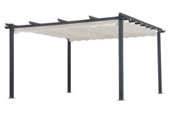 OUTFLEXX Pergola, faltbares Stoffdach 4 x 4 m, Aluminium/Polyester, Anthrazit/Creme, UV-Schutz 30+
