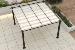 OUTFLEXX Pergola, faltbares Stoffdach 4 x 4 m, Aluminium/Polyester, Anthrazit/Creme, UV-Schutz 30+