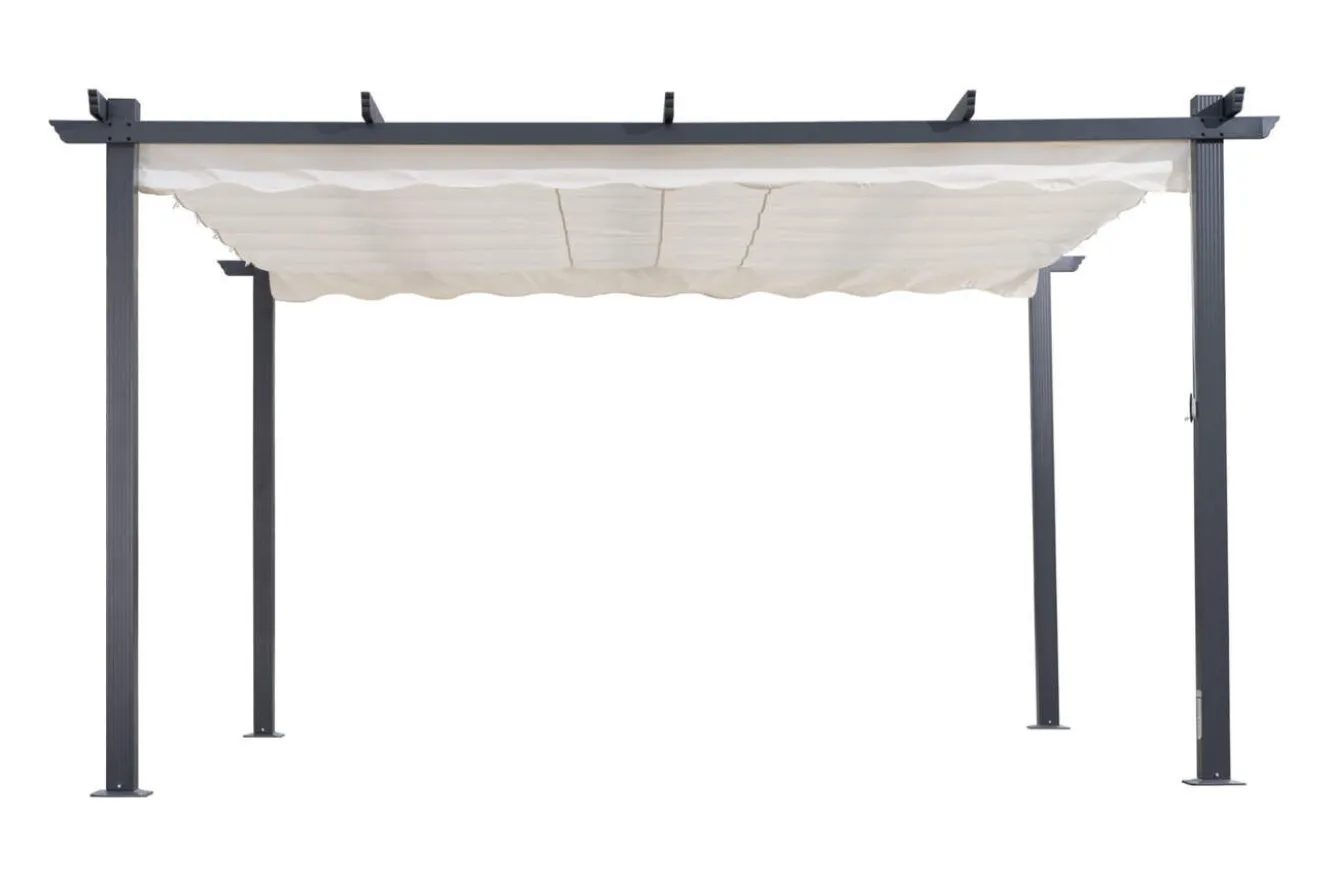 OUTFLEXX Pergola, faltbares Stoffdach 4 x 4 m, Aluminium/Polyester, Anthrazit/Creme, UV-Schutz 30+