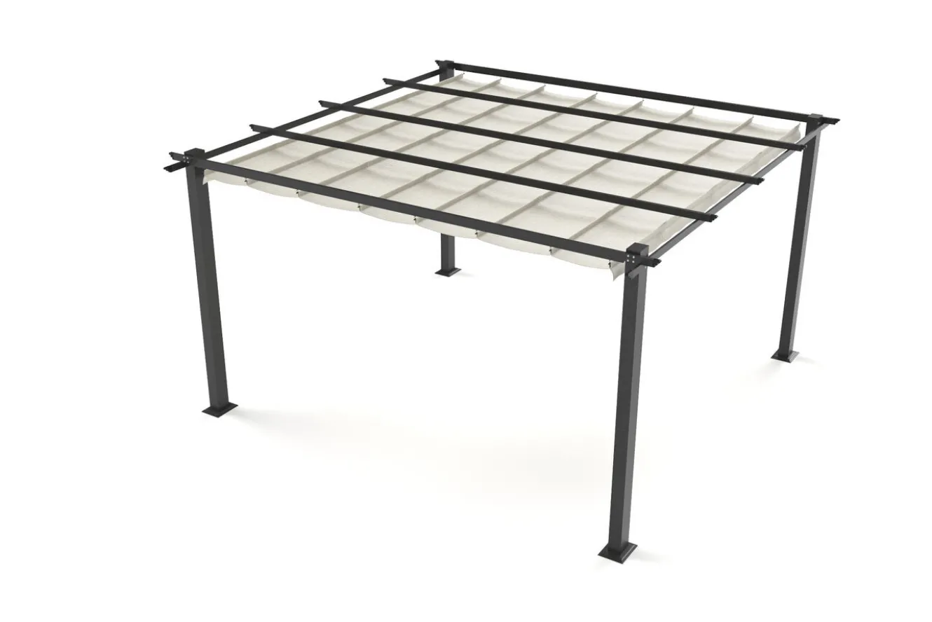 OUTFLEXX Pergola, faltbares Stoffdach 4 x 4 m, Aluminium/Polyester, Anthrazit/Creme, UV-Schutz 30+