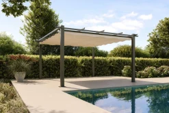 OUTFLEXX Pergola, faltbares Stoffdach 4 x 4 m, Aluminium/Polyester, Anthrazit/Creme, UV-Schutz 30+