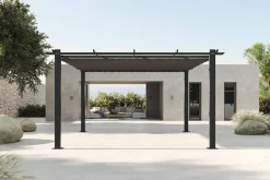 OUTFLEXX Pergola mit faltbarem Stoffdach, Anthrazit, Aluminium/Polyester, 4 x 4 m, Air-Vent System, UV-beständig
