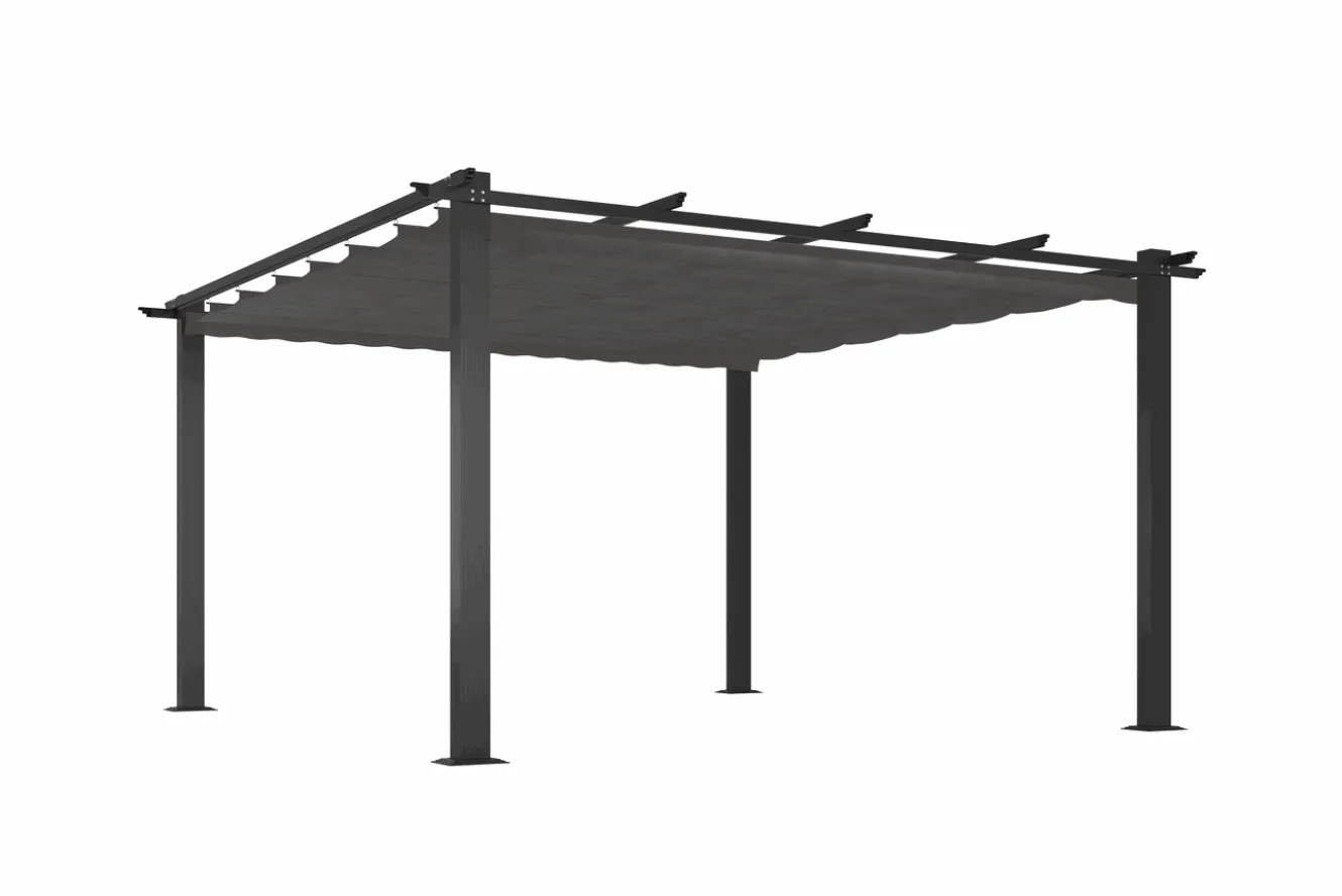 OUTFLEXX Pergola mit faltbarem Stoffdach, Anthrazit, Aluminium/Polyester, 4 x 4 m, Air-Vent System, UV-beständig