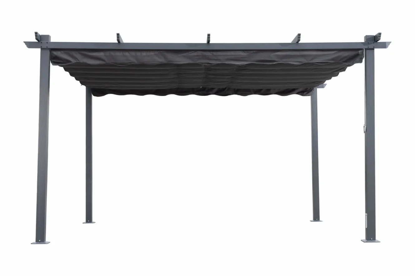 OUTFLEXX Pergola mit faltbarem Stoffdach, Anthrazit, Aluminium/Polyester, 4 x 4 m, Air-Vent System, UV-beständig