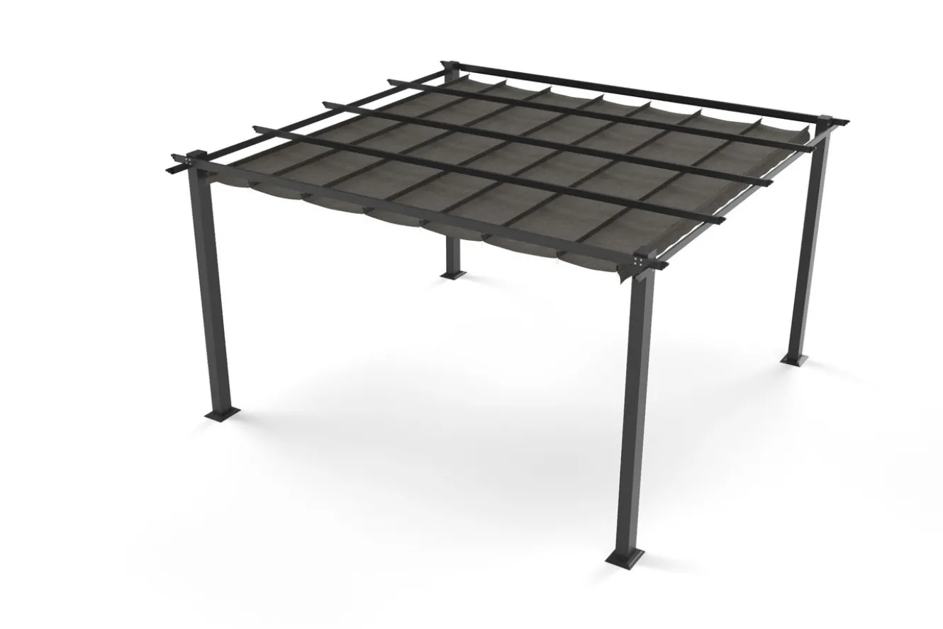 OUTFLEXX Pergola mit faltbarem Stoffdach, Anthrazit, Aluminium/Polyester, 4 x 4 m, Air-Vent System, UV-beständig