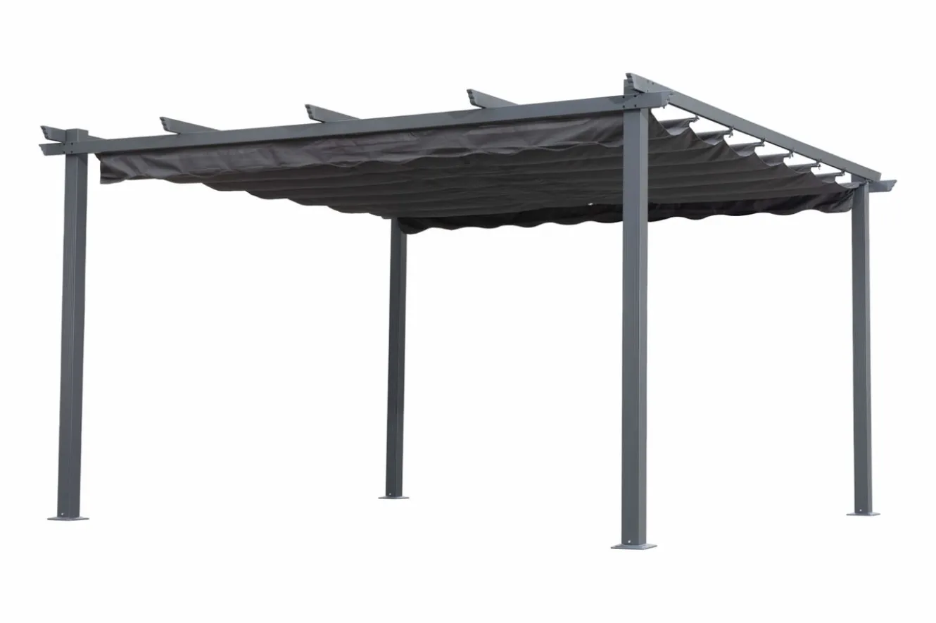 OUTFLEXX Pergola mit faltbarem Stoffdach, Anthrazit, Aluminium/Polyester, 4 x 4 m, Air-Vent System, UV-beständig