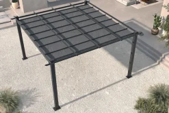 OUTFLEXX Pergola mit faltbarem Stoffdach, Anthrazit, Aluminium/Polyester, 4 x 4 m, Air-Vent System, UV-beständig