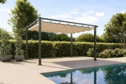 OUTFLEXX Pergola mit faltbarem Stoffdach, Anthrazit/Creme, Aluminium/Polyester, 3 x 4 m, Air-Vent System, UV-Schutz 30+