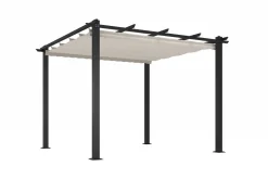 OUTFLEXX Pergola mit faltbarem Stoffdach, Anthrazit/Creme, Aluminium/Polyester, 3 x 3 m, Air-Vent System, UV-Schutz 30+