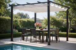 OUTFLEXX Pergola mit faltbarem Stoffdach, Anthrazit/Creme, Aluminium/Polyester, 3 x 3 m, Air-Vent System, UV-Schutz 30+
