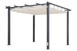 OUTFLEXX Pergola mit faltbarem Stoffdach, Anthrazit/Creme, Aluminium/Polyester, 3 x 3 m, Air-Vent System, UV-Schutz 30+