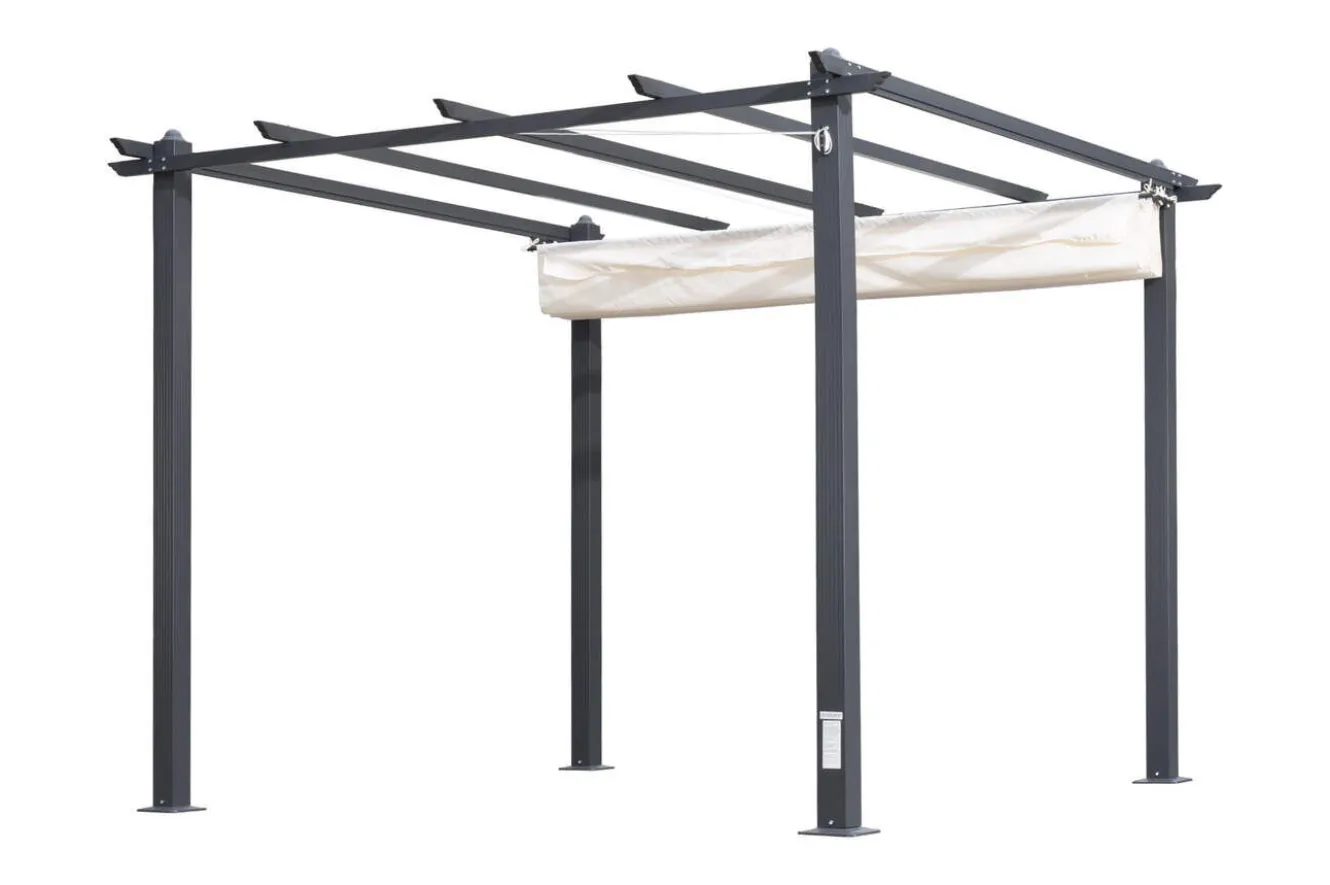 OUTFLEXX Pergola mit faltbarem Stoffdach, Anthrazit/Creme, Aluminium/Polyester, 3 x 3 m, Air-Vent System, UV-Schutz 30+