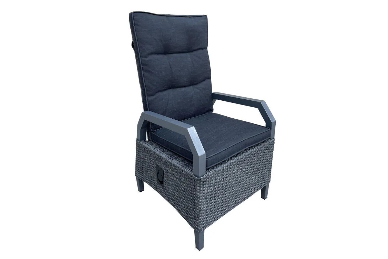 OUTFLEXX Porto Garten-Essgruppe, anthrazit/grau, Alu/Polyrattan, ausziehbarer Tisch 180/240 x 100 cm, verstellbare Rückenlehne inkl. Polster