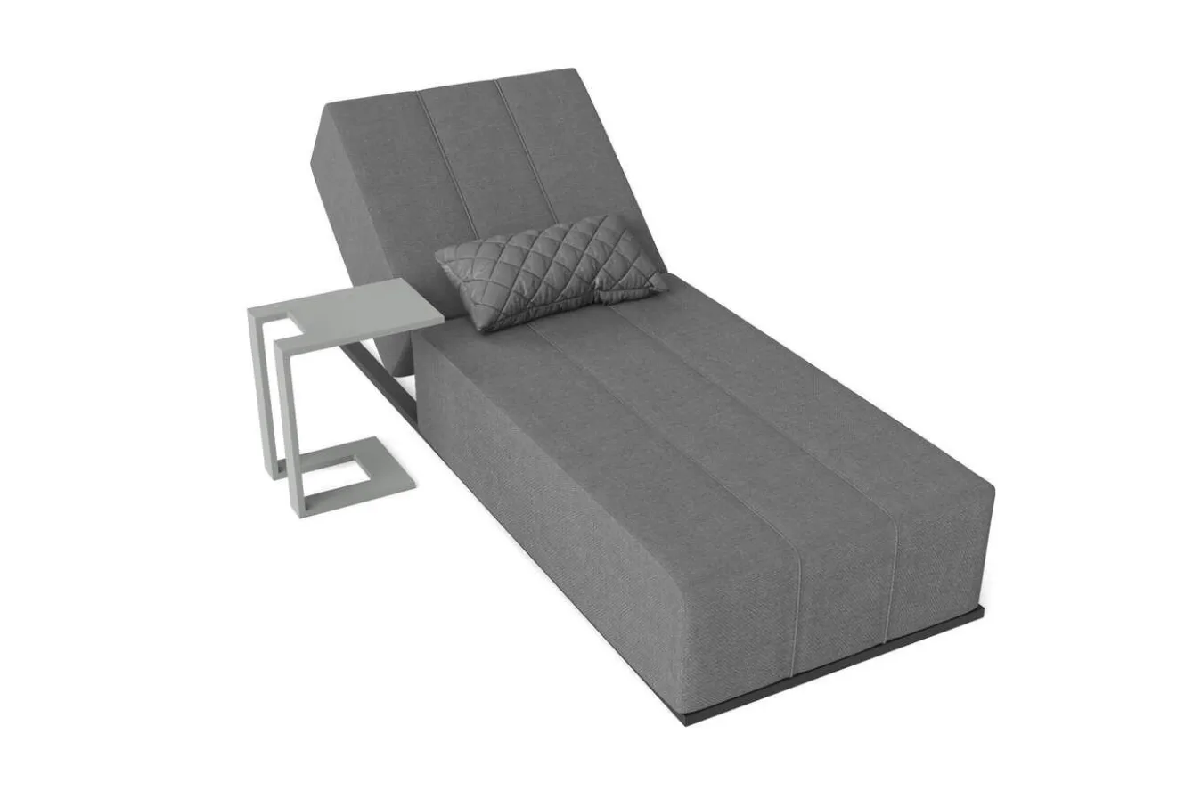 OUTFLEXX Porvoo Gartenliege, hellgrau/weiß, Aluminium/Polyester, 215 x 90 cm, verstellbare Rückenlehne, inkl. Beistelltisch