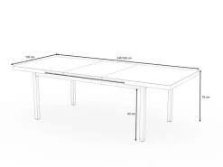 OUTFLEXX Premium Ausziehtisch, anthrazit/grau, Alu/Sicherheitsglas, 180/240x100cm, automatischer Ausziehmechanismus