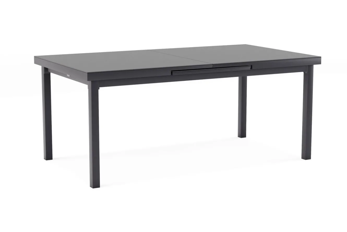 OUTFLEXX Premium Ausziehtisch, anthrazit/grau, Alu/Sicherheitsglas, 180/240x100cm, automatischer Ausziehmechanismus