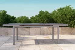 OUTFLEXX Premium Ausziehtisch, silber/grau, Alu/Glas, 180/240x100cm, automatischer Ausziehmechanismus