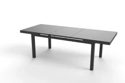 OUTFLEXX Premium Ausziehtisch, anthrazit matt/grau, Alu/Glas, 180/240x100cm, automatischer Ausziehmechanismus