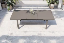 OUTFLEXX Premium Ausziehtisch, anthrazit matt/grau, Alu/Glas, 180/240x100cm, automatischer Ausziehmechanismus
