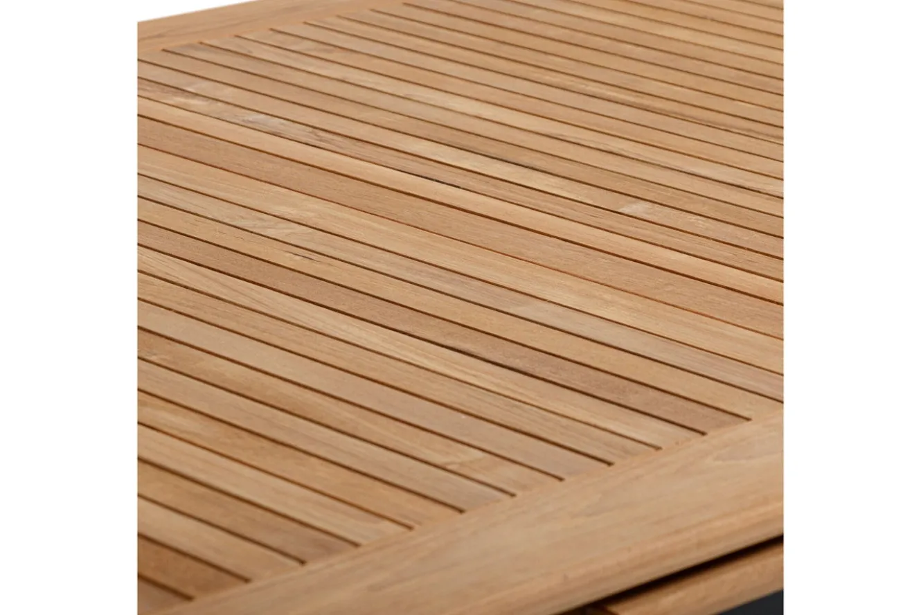 OUTFLEXX Premium Ausziehtisch, anthrazit matt, Alu/Teak, 180/240x100cm, automatischer Ausziehmechanismus