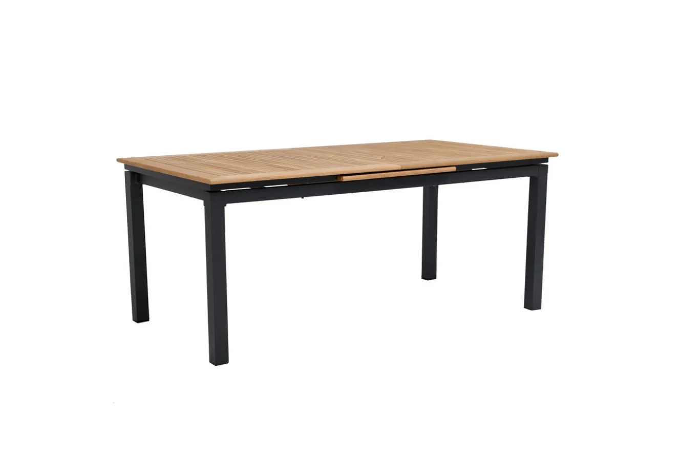 OUTFLEXX Premium Ausziehtisch, anthrazit matt, Alu/Teak, 180/240x100cm, automatischer Ausziehmechanismus