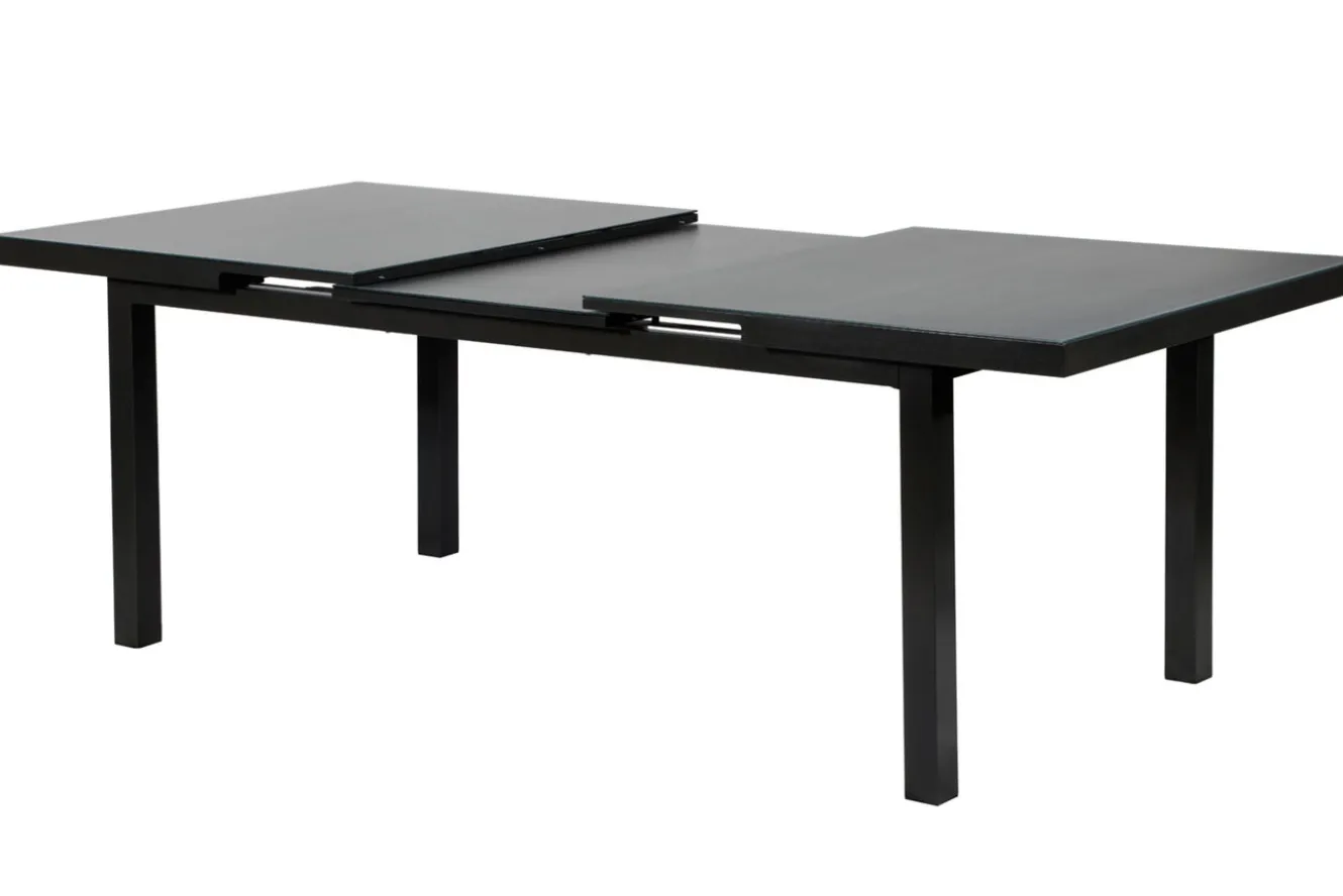 OUTFLEXX Premium Ausziehtisch, anthrazit/grau, Alu/Glas, 180/240x100cm, automatischer Ausziehmechanismus