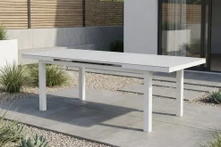 OUTFLEXX Premium Ausziehtisch, weiß, Alu/Glas, 180/240 x 100 cm, witterungsbeständig, hohe Belastbarkeit