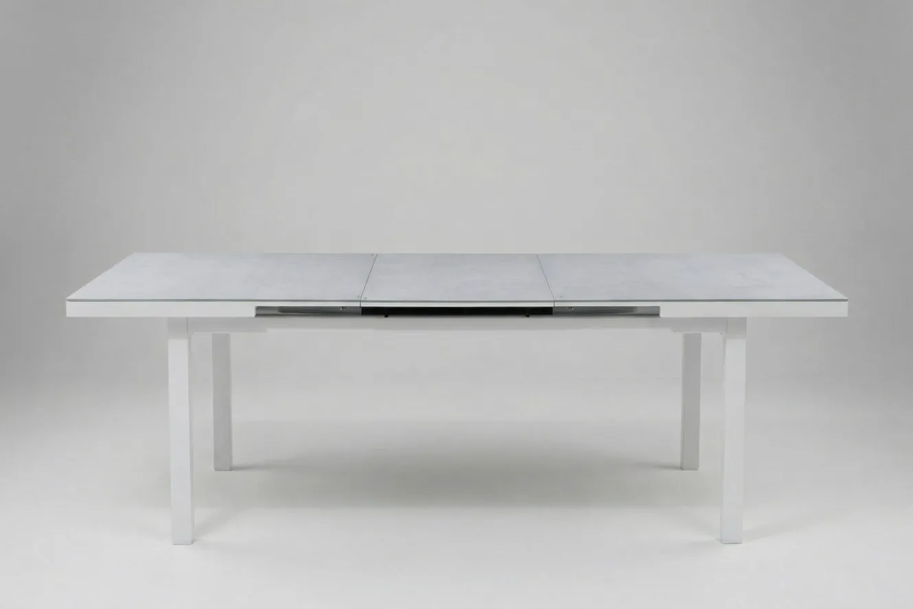 OUTFLEXX Premium Ausziehtisch, weiß, Alu/Glas, 180/240 x 100 cm, witterungsbeständig, hohe Belastbarkeit