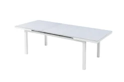 OUTFLEXX Premium Ausziehtisch, weiß, Alu/Glas, 180/240 x 100 cm, witterungsbeständig, hohe Belastbarkeit