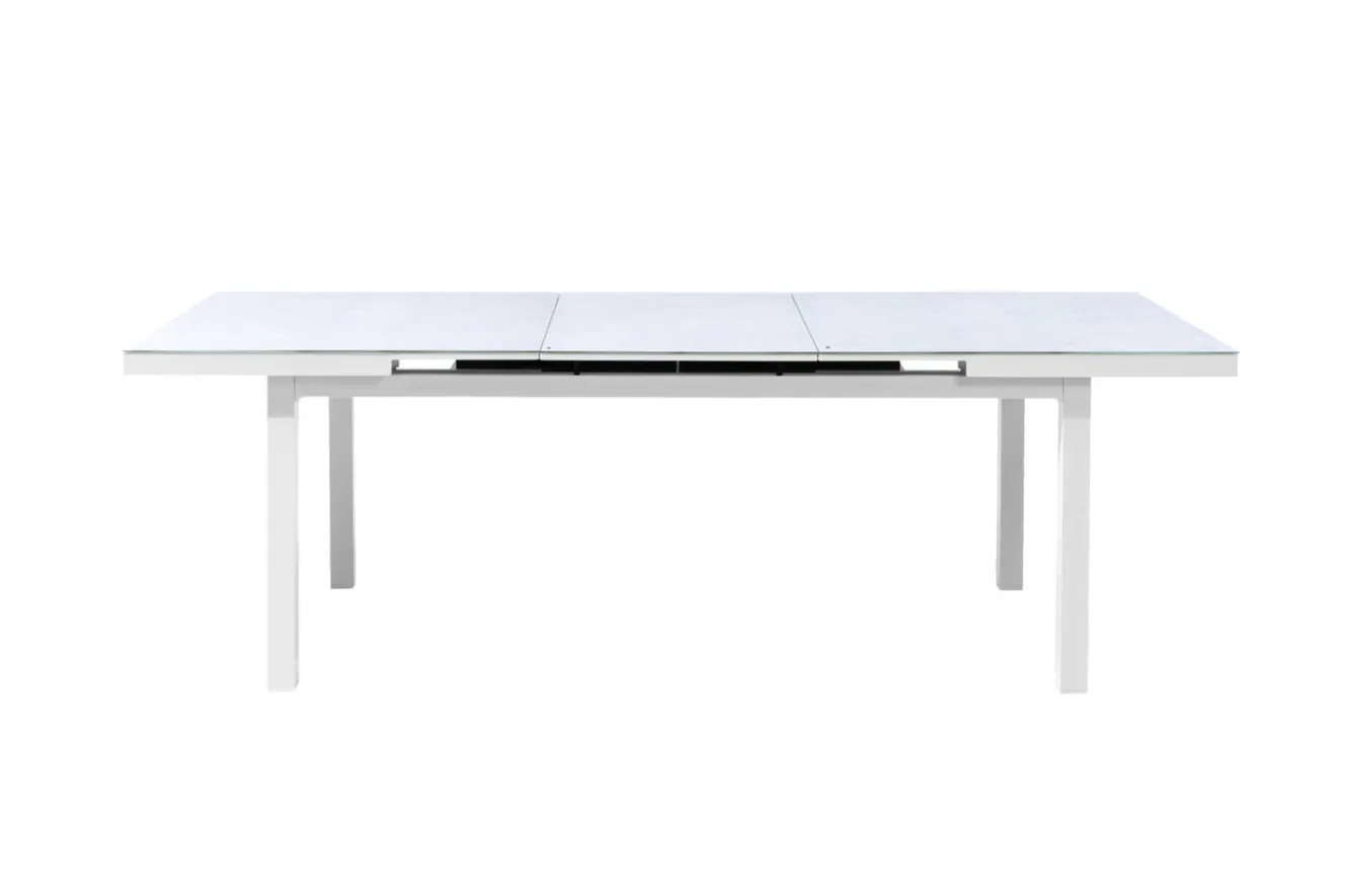 OUTFLEXX Premium Ausziehtisch, weiß, Alu/Glas, 180/240 x 100 cm, witterungsbeständig, hohe Belastbarkeit