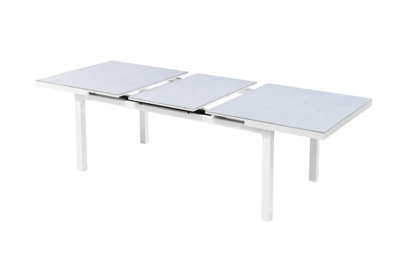 OUTFLEXX Premium Ausziehtisch, weiß, Alu/Glas, 180/240 x 100 cm, witterungsbeständig, hohe Belastbarkeit