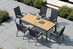 OUTFLEXX Premium Ausziehtisch, anthrazit matt, Alu/Teak, 200/320 x 100 cm, automatischer Ausziehmechanismus, witterungsbeständig
