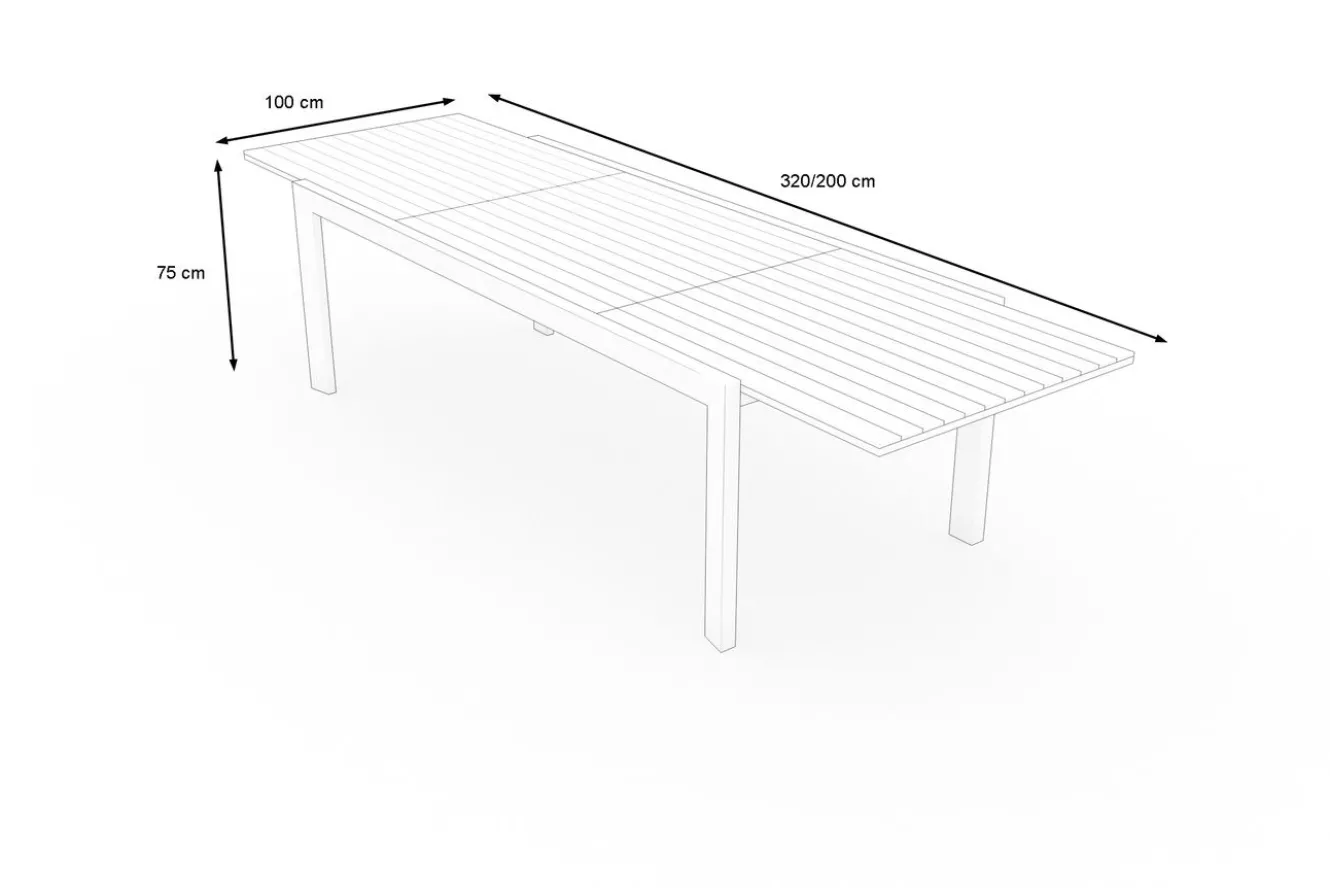 OUTFLEXX Premium Ausziehtisch, anthrazit matt, Alu/Teak, 200/320 x 100 cm, automatischer Ausziehmechanismus, witterungsbeständig