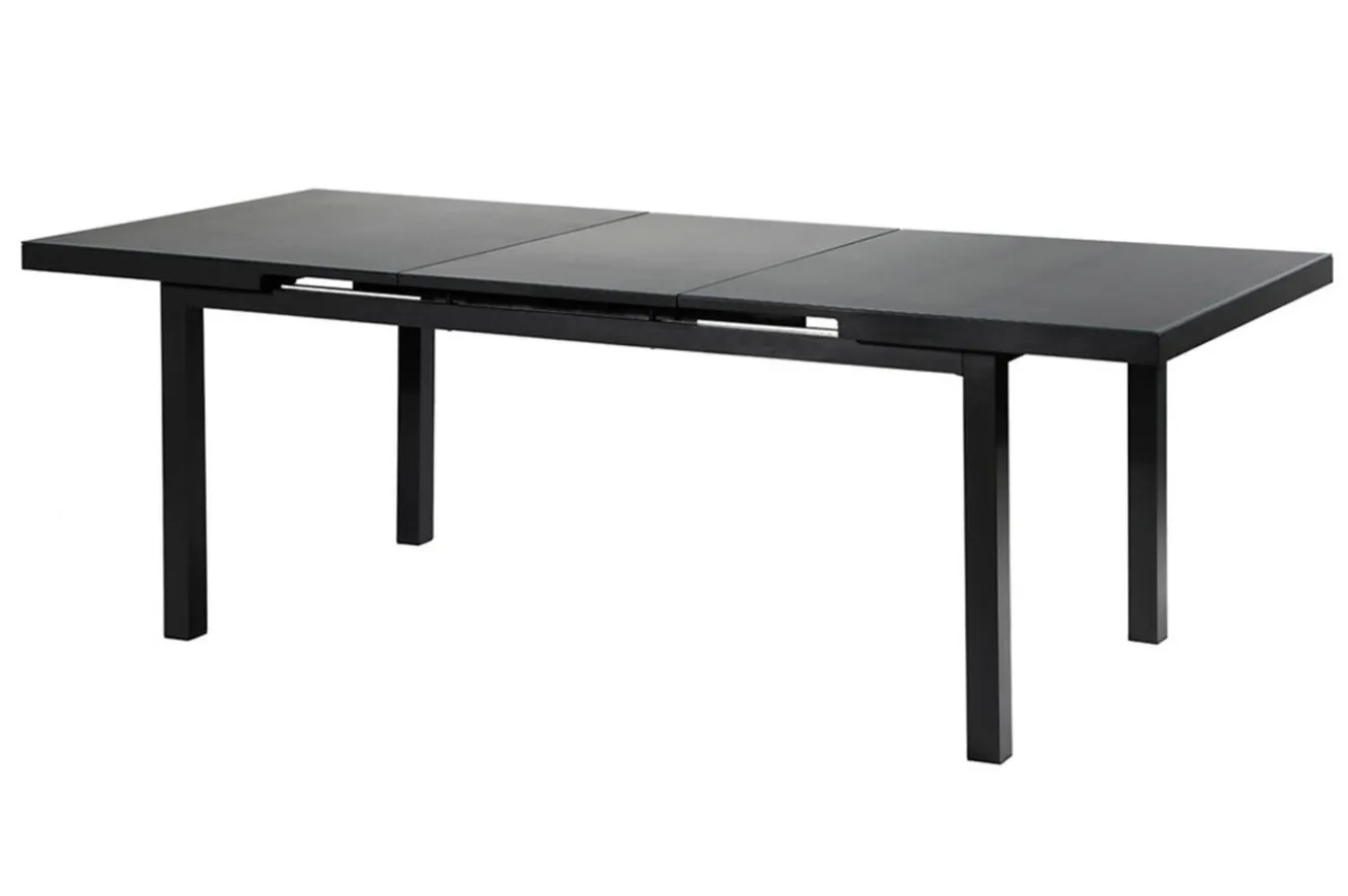 OUTFLEXX Premium Garten-Essgruppe, OUTFLEXX® anthrazit matt, Alu / Glas / Teak, Tisch 180/240x100cm, 8 Klappstühle