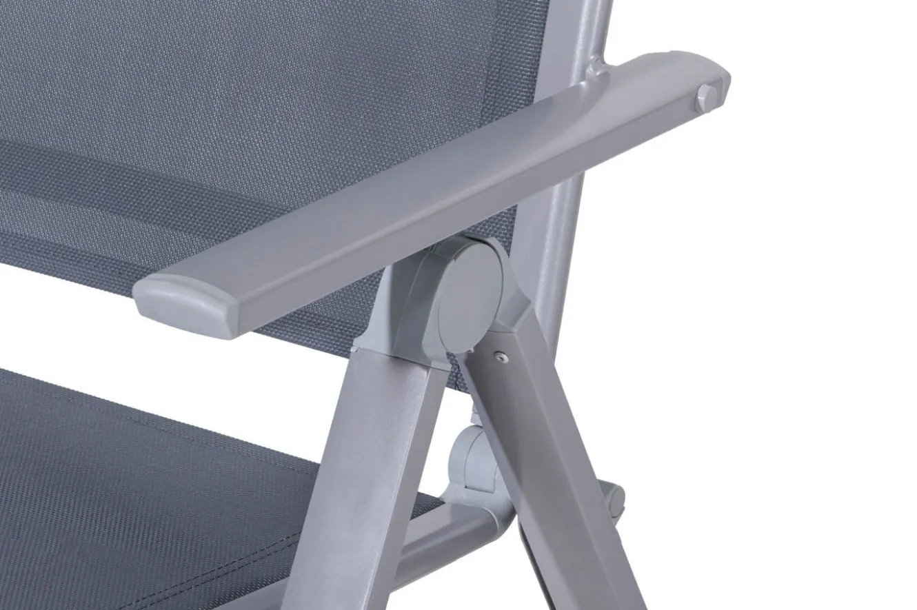 OUTFLEXX Premium Garten-Essgruppe, silber/grau, Alu/Textilene, Ausziehtisch 180/240 x 100 cm, 6 Stapel-, 2 Klappstühle