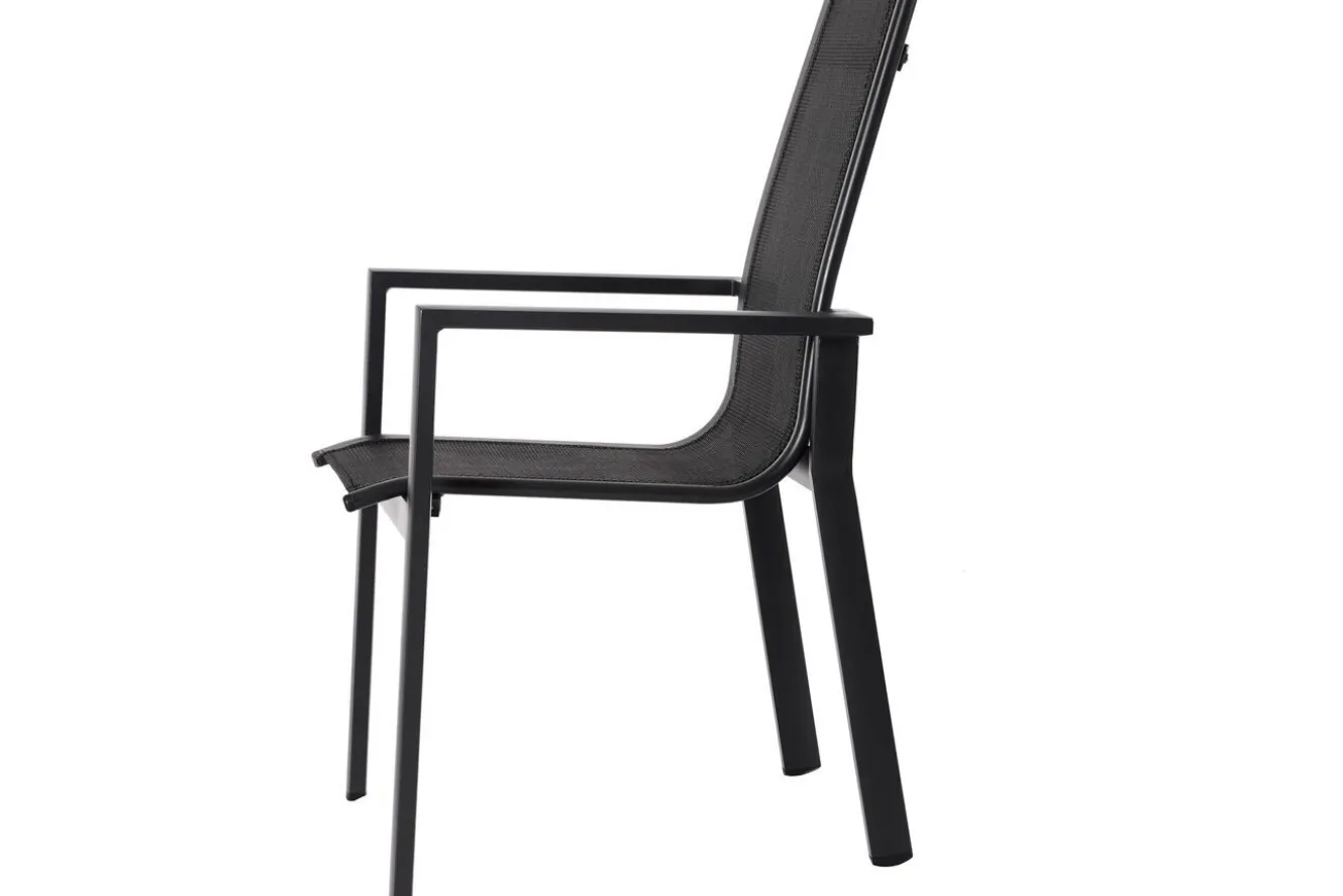 OUTFLEXX Premium Garten-Essgruppe, OUTFLEXX® anthrazit matt, Alu/Textilene, Tisch 180/240x100cm, 4 Stapel-, 2 Klappstühle