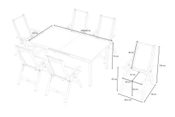 OUTFLEXX Premium Garten-Essgruppe, OUTFLEXX® anthrazit matt, Alu / Glas / Teak, Tisch 180/240x100cm, 6 Klappstühle