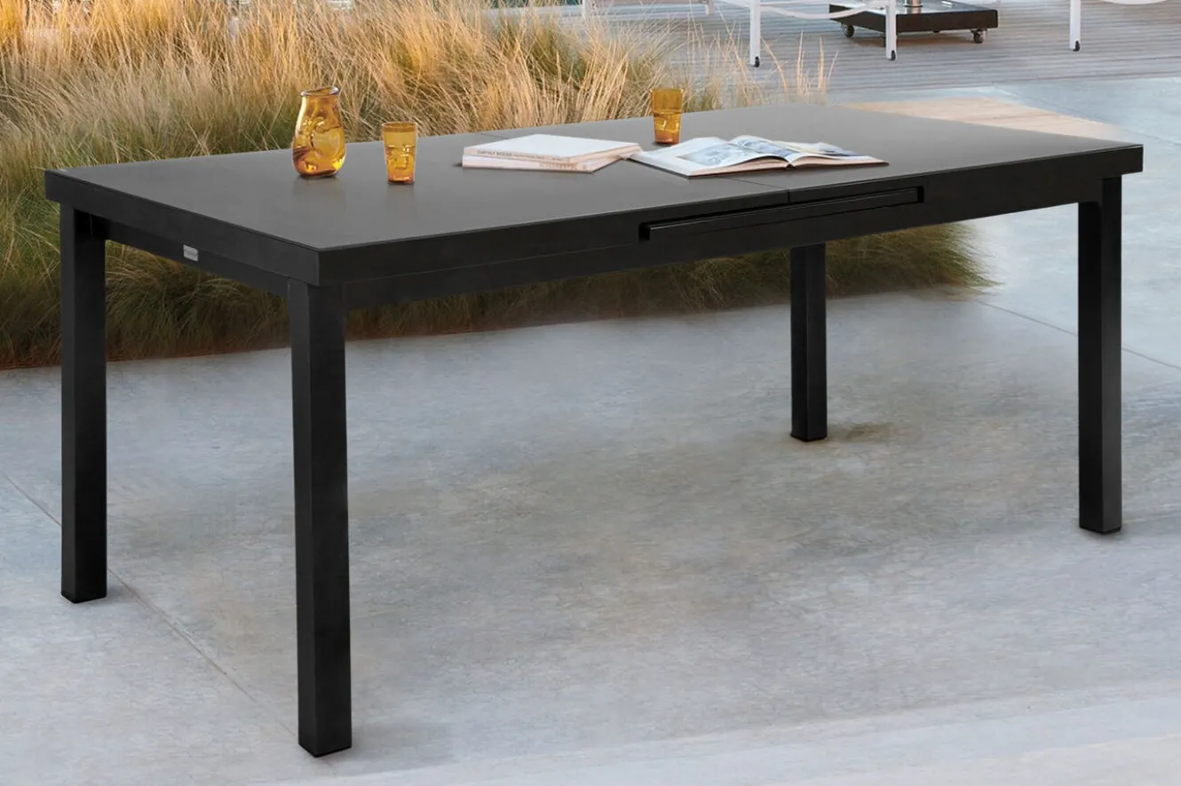 OUTFLEXX Premium Garten-Essgruppe, anthrazit/grau, Alu/Textilene, Ausziehtisch 180/240x100cm, 6 Stapelsessel