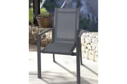 OUTFLEXX Premium Garten-Essgruppe, anthrazit/grau, Alu/Textilene, Ausziehtisch 180/240x100cm, 6 Stapelsessel